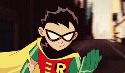 Robin In Cape And Gloves With Letter R GIF