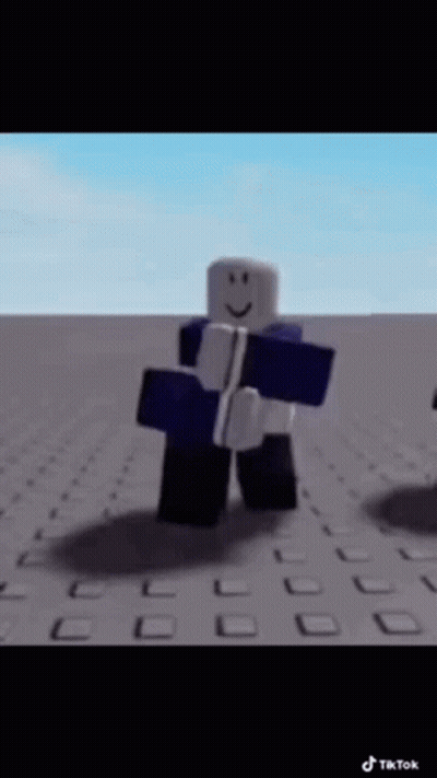 Roblox Character In Blue Shirt Dancing On Tile Floor GIF