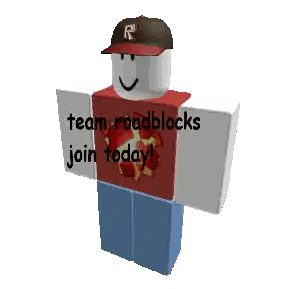 Roblox Character In Red Shirt And Hat Saying Join Team Roadblocks Sticker