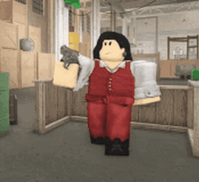 Roblox Character In Red Vest Holding Gun GIF