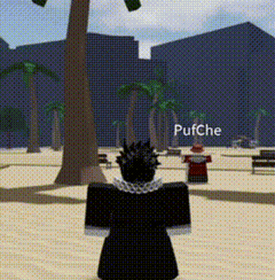 Roblox Character Standing In Sandy Area With Palm Trees GIF