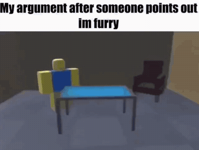 Roblox Character Standing Next To Broken Table GIF