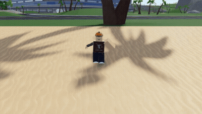 Roblox Character Standing On Sandy Beach With Palm Tree GIF