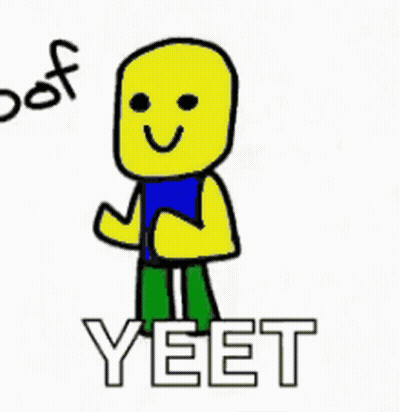 Roblox Character With Blue Shirt And Green Pants Next To Yeet GIF