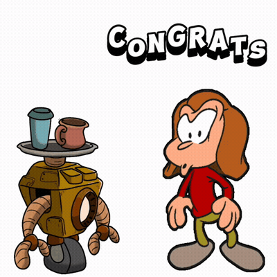 Robot And Girl Cartoon Saying Congrats GIF