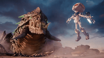 Robot And Monster Fighting In Video Game GIF
