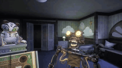 Robot And Stuffed Animal On Table GIF