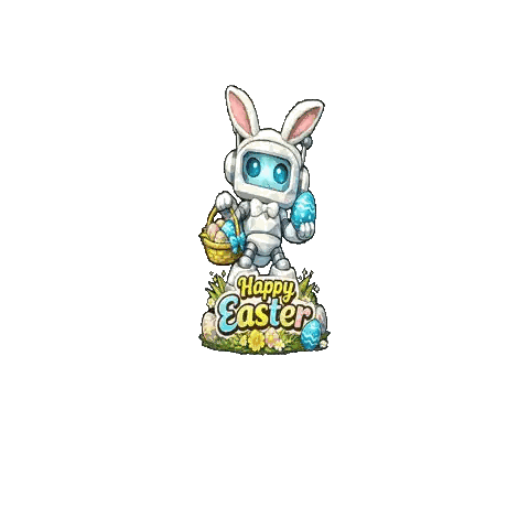 Robot Bunny Holding Easter Eggs Sticker