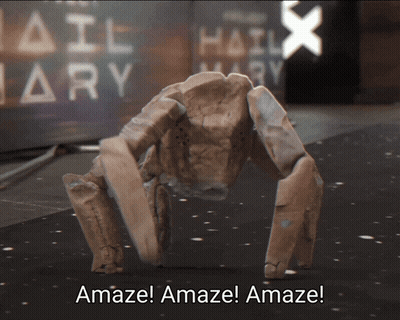 Robot Crawling Past Hail Mary Sign GIF