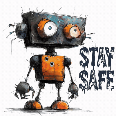 Robot Drawing Saying Stay Safe GIF