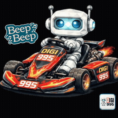 Robot Driving Go Kart Saying Digi GIF