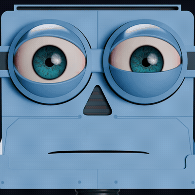 Robot Face With Blue Eyes And Skull GIF