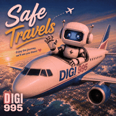 Robot Flying In Plane Safe Travels Ad GIF