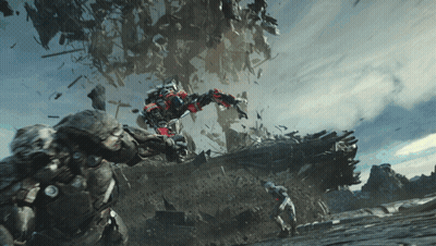 Robot Flying Past Man GIF
