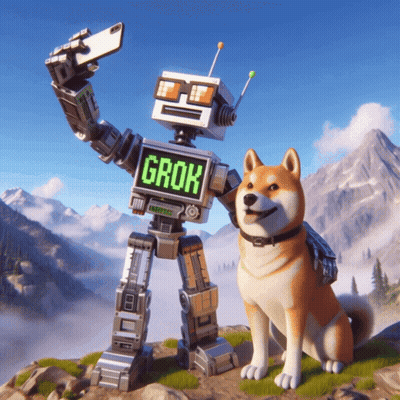 Robot Grok Taking Selfie Next To Dog GIF