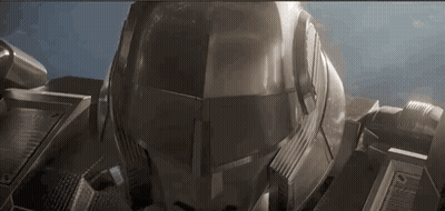 Robot Helmet Close Up Blue Background GIF
