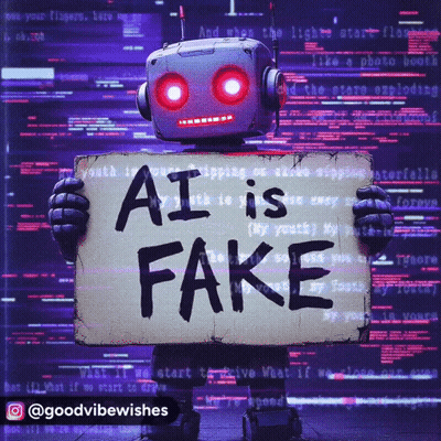 Robot Holding Ai Is Fake Sign GIF