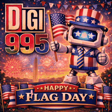 Robot Holding American Flag Digi 995 Happy Flag Day GIF