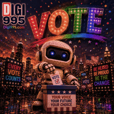 Robot Holding Ballot Saying Vote GIF