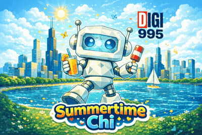 Robot Holding Drink And Ice Cream Cone Summertime Chi GIF