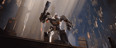 Robot Holding Gun With Letters TC GIF