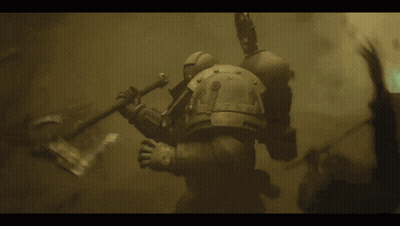 Robot Holding Large Axe in Foggy Area
