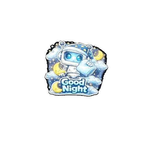 Robot Holding Pillow Good Night Sticker