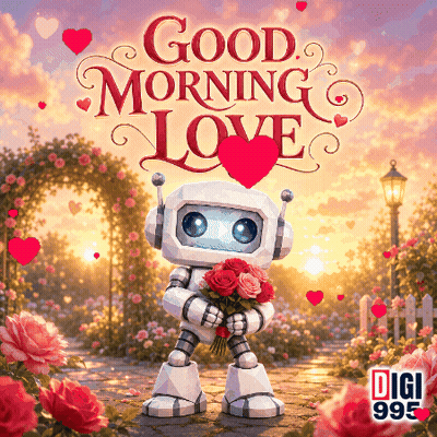 Robot Holding Roses Good Morning Love GIF