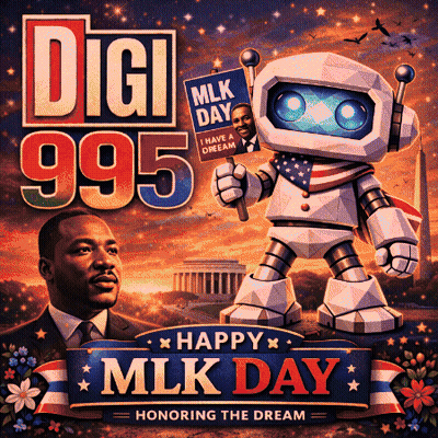 Robot Holding Sign Saying Happy MLK Day GIF