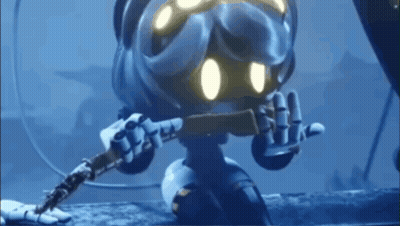 Robot Holding Sword In Dark Room GIF