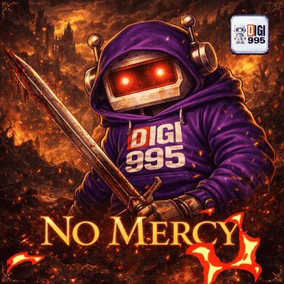 Robot Holding Sword Saying No Mercy GIF