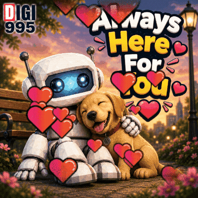 Robot Hugging Dog Saying Always Here For You GIF