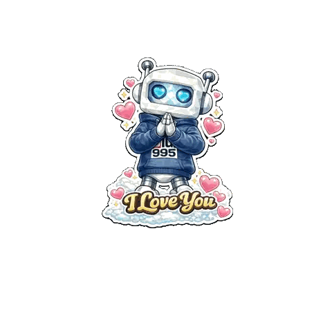 Robot In Blue Hoodie Saying I Love You Sticker