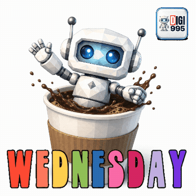 Robot In Coffee Cup Saying Wednesday GIF