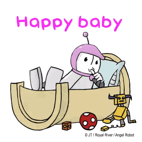 Robot In Crib Happy Baby Sticker