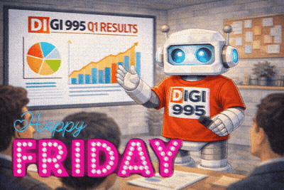 Robot In Digi 985 Shirt Giving Presentation GIF
