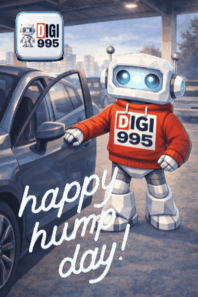 Robot In Digi 993 Sweater Next To Car GIF