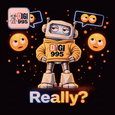 Robot In Digi 995 Hoodie Surrounded By Emojis GIF