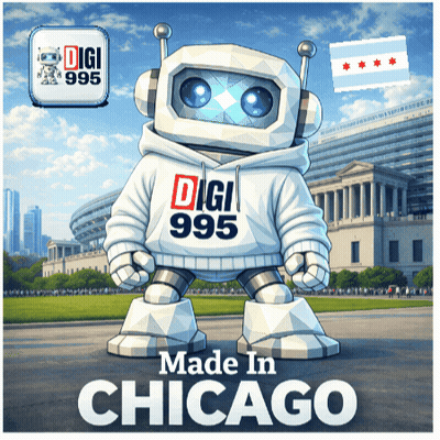 Robot in Digi 995 Sweatshirt Made in Chicago