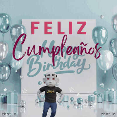 Robot In Front Of Feliz Cumpleaños Birthday Sign GIF