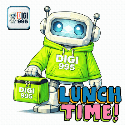 Robot In Green Digi 995 Sweatshirt Holding Lunch Box GIF