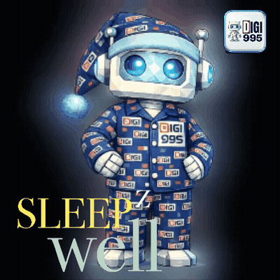 Robot In Headphones And Pajamas With Digi On Chest GIF