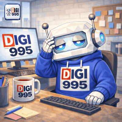 Robot In Headphones Wearing Digi 995 Sweatshirt GIF