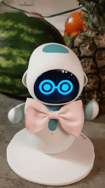 Robot In Pink Bow Tie And Glasses With Watermelon And Pineapple GIF