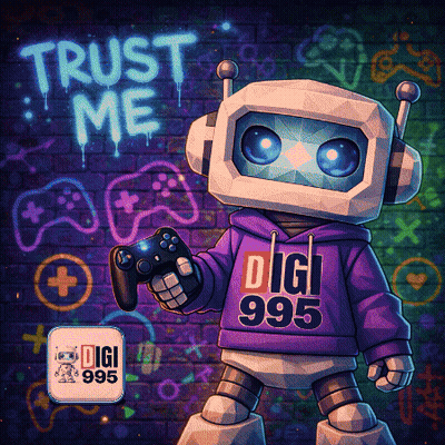 Robot In Purple Digi 995 Sweatshirt Holding Game Controller GIF