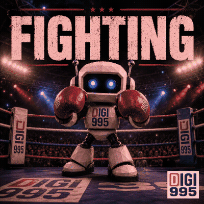 Robot In Red Boxing Gloves In Ring Saying Fighting GIF