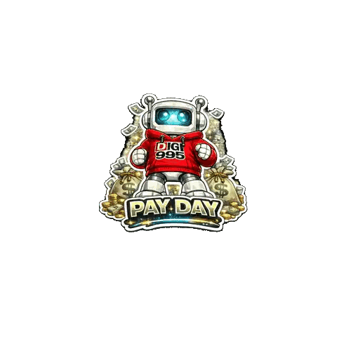 Robot In Red Hoodie Dig 999 Pay Day Sticker