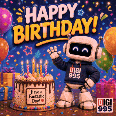 Robot Next To Birthday Cake Saying Have A Fantastic Day GIF