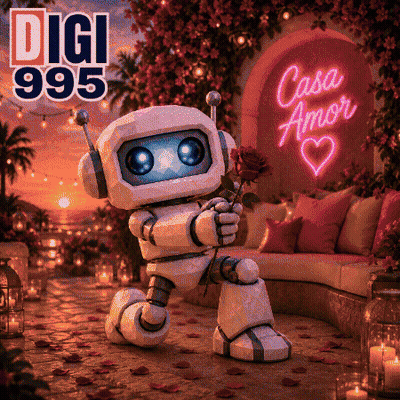 Robot On Bed Holding Red Rose With Amor GIF