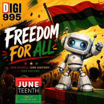 Robot On Pedestal Saying Freedom For All GIF